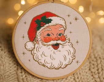 Vintage Santa Cross Stitch Pattern, Classic Christmas Santa PDF, Retro Holiday Embroidery, Easy Xmas Cross Stitch, Santa Face Pattern