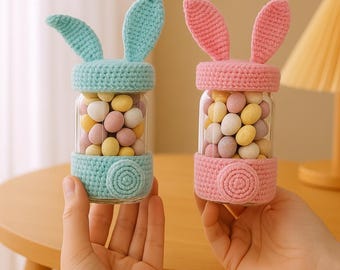 Charming Bunny Jar Covers Crochet Pattern - Adorable Amigurumi Cozy, PDF Download