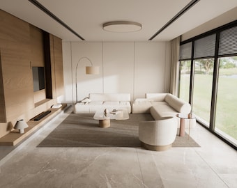 Modelo 3D de sala de estar japonesa: Escena interior moderna (Descarga instantánea)