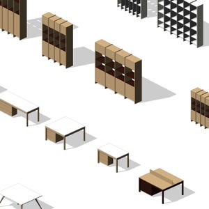 50 Revit (.rfa) Objekte für Bibliothek und Büro - Modernes Bibliotheksmöbel Paket