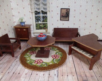Antique Dollhouse Furniture – Art Deco Parlor Set, Germany 3/4" Scale