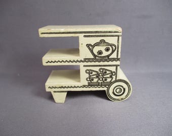Vintage Wooden Dollhouse Furniture - Strombecker Dining Room Tea Wagon - 1960 - 3/4" Scale