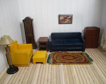 Strombecker Dollhouse Living Room Furniture - 1:16 Scale - 1930s-40s