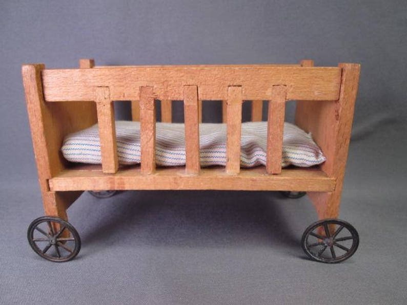 Vintage Dollhouse Furniture Baby Crib with Wheels Made in Etsy