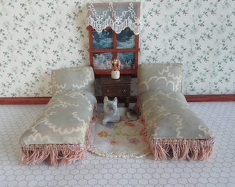Vintage B. Packman Dollhouse Furniture -Two Queen Anne Beds- 1940's - Large 3/4" or 1:12 Scale
