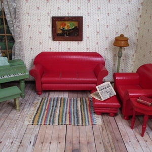 On Sale! Schoenhut Dollhouse Furniture - Red and Green Living Room Set - Sears 1932 - Large 1:12 Scale