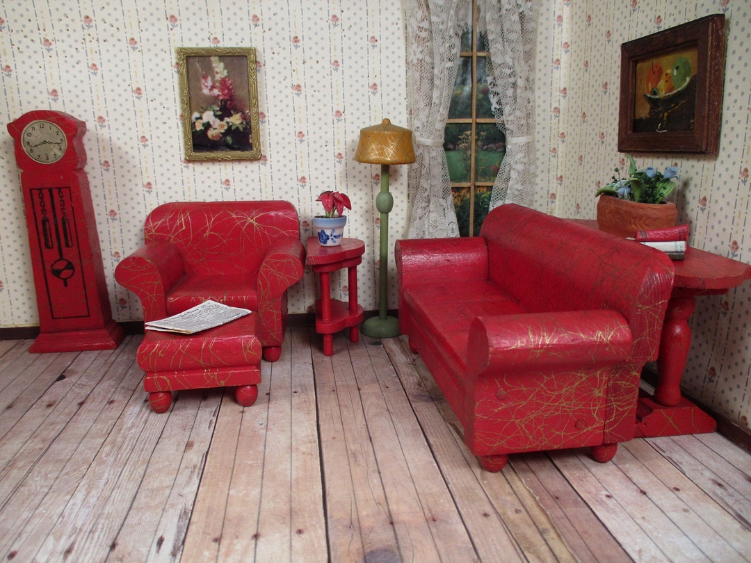 Vintage Dollhouse Furniture Strombecker Embellished No. 531 Living Room