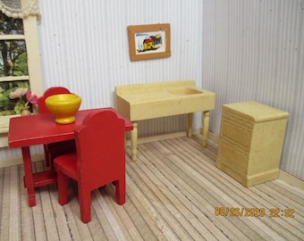 Vintage Dollhouse Furniture - Strombecker Kitchen from the Early 1940's - 1:16 Scale