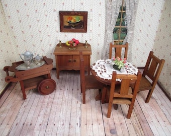 Vintage Dollhouse Furniture - "White House" Seven Piece Dining Room Set - 1:12  Scale