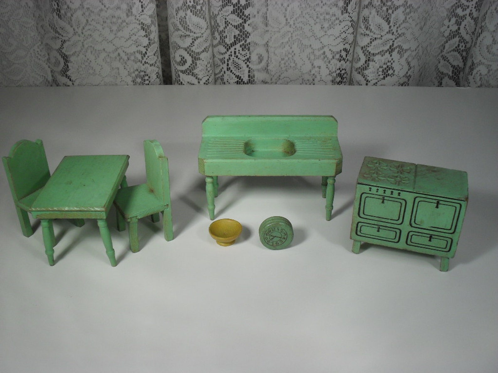Vintage Strombecker Dollhouse Green Kitchen Furniture 1930s Etsy