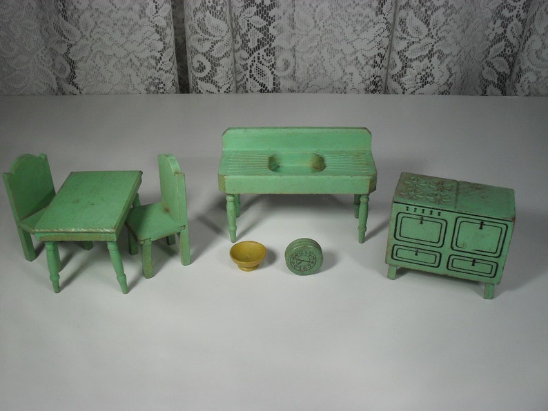 Vintage Strombecker Dollhouse Green Kitchen Furniture 1930s Etsy