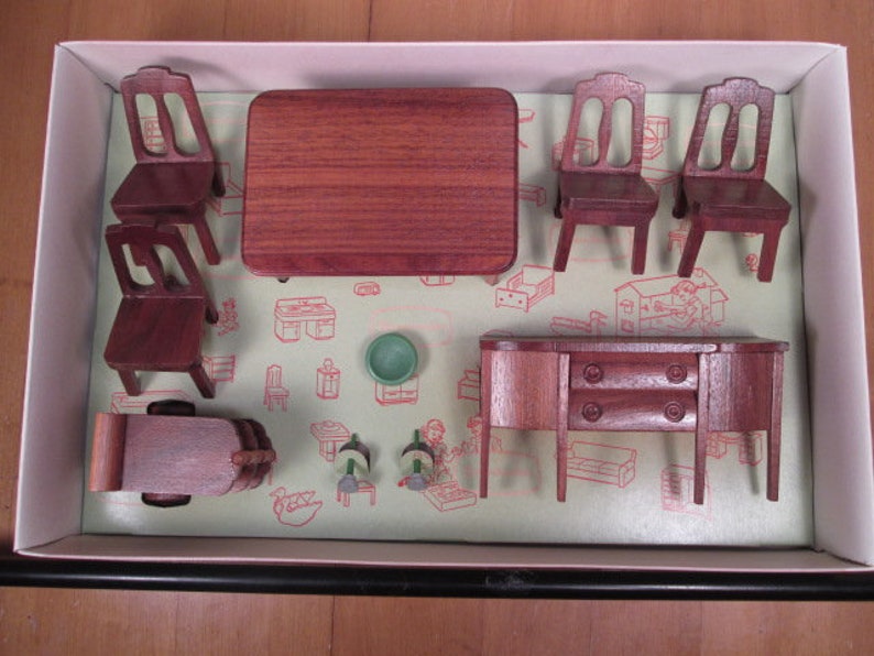 Vintage Dollhouse Furniture Complete Strombecker Dining Room Etsy