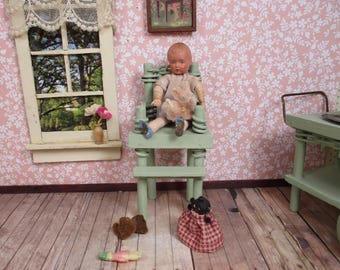 Vintage Dollhouse Furniture - Wicker Highchair - 1930s - 1:12 Scale