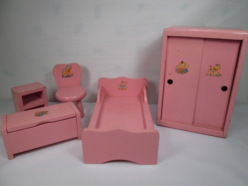 On Sale Vintage Cass Doll Furniture 5 Piece Bedroom Set For 6 To 8 Dolls Play Scale Size 1950 S