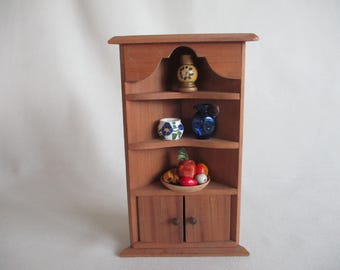 Vintage "White House" Corner Cupboard- Wooden Dollhouse Furniture-Possibly German- 1920-30s - 1:12 Scale