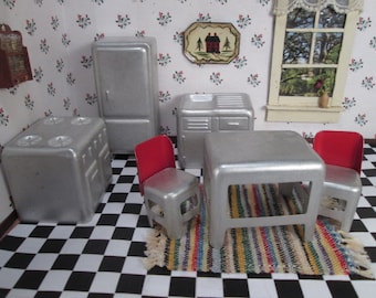 Vintage Dollhouse Furniture Aluminum Six Piece Kitchen Set
