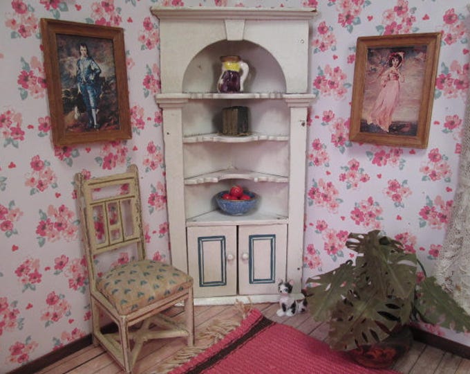 Vintage Tynietoy Dollhouse Furniture White Corner Bookcase or Hutch 1