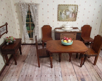 Vintage Dollhouse Furniture - Menasha Woodenware Dining Room - 1:12 Scale