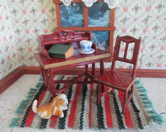 Antique GOTTSCHALK Desk or Vanity and Chair -Dollhouse Furniture- Petite 1:16  Scale
