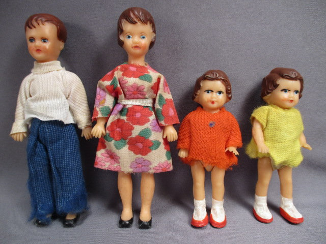 Vintage German Rubber ARI Dolls - Family of Four - Mid 20th