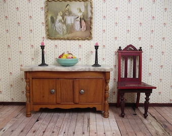 Antique Schneegas Dollhouse "Buffet" – Golden Oak, Marble Top - 1:12 Scale