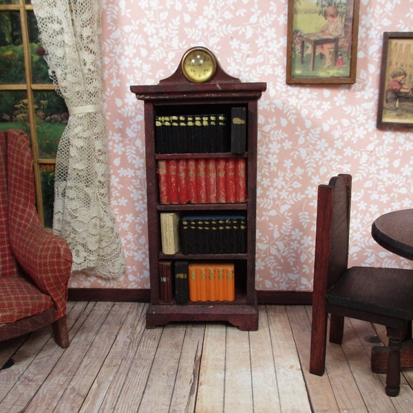 Antique Wooden Dollhouse Furniture - Red Stain Bookcase - Germany - 1920's