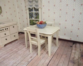 Vintage Dollhouse Wood Furniture - Chestnut Hill Kitchen Table and Chairs - 1:12 Scale
