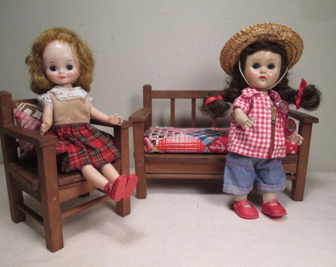 Vintage Wooden Doll Furniture Hand Made Settee and Chair Etsy