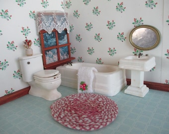 SALE! Vintage CHESTNUT HILL Bathroom - Three Piece Bathroom Set - Sink, Toilet, Bathtub - 1:12 Scale
