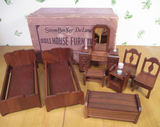 Strombecker Dollhouse Furniture 9 Piece Walnut Bedroom Set in Correct Box 1935 112 Scale Etsy