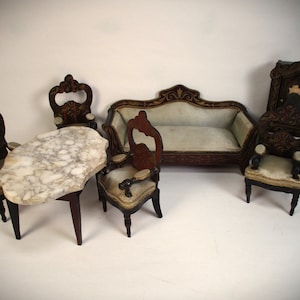 Sale!! Antique Dollhouse Furniture - Biedermeier Seven Piece Parlor Set - Made in Germany - 1:12 Scale