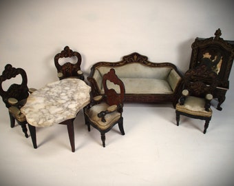 Sale!! Antique Dollhouse Furniture Biedermeier Seven Piece