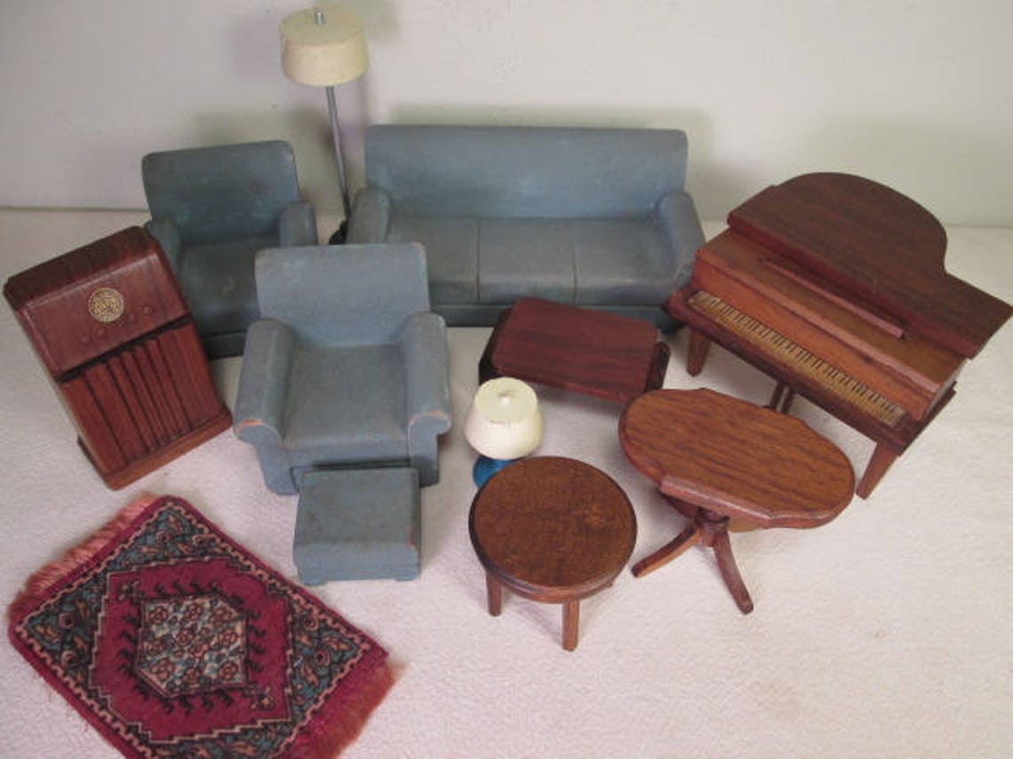 Strombecker Wooden Dollhouse Furniture 11 Piece Walnut Living Etsy
