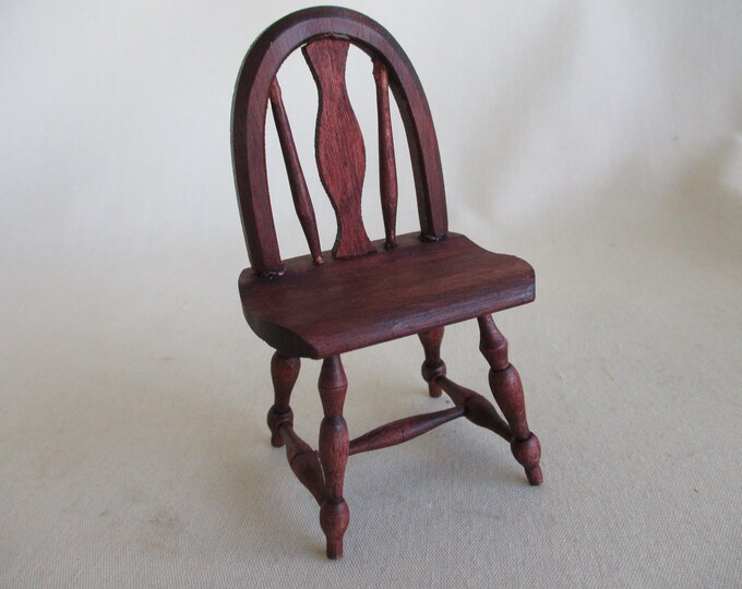 Vintage German Doll House Furniture Red Stain Windsor Side Chair 1