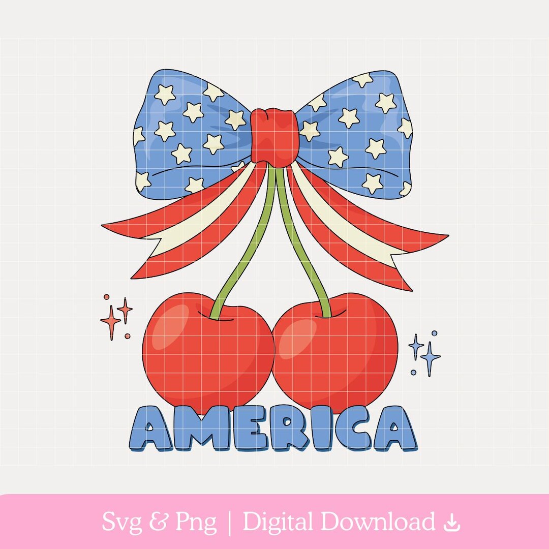 America Cherries PNG & SVG, Cherry Bow Png, Trendy July 4th Png, 4th of ...