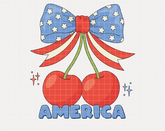 America Cherries PNG & SVG, Cherry Bow Png, Trendy July 4th Png, 4th of July Woman Png, Cherry Coquette Png, Trendy Patriotic Shirt Png