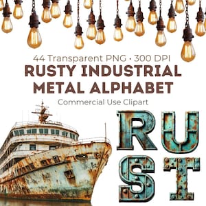 Rusty Industrial Metal Alphabet  Letters A-Z & Numbers 0-9, 44 Transparent PNG - 300 DPI with Commercial Use LIcense