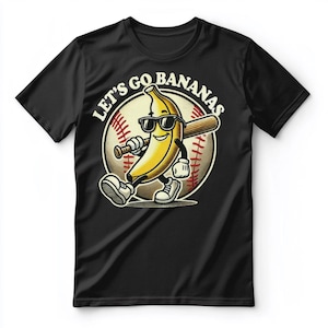 Funny Baseball Banana PNG Sublimation Design, Cool Retro Banana with Bat Clipart, Let&#39;s Go Bananas Shirt Graphic