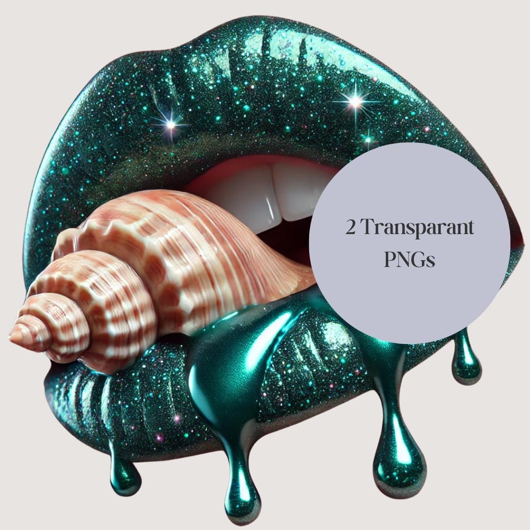 Dripping Lips PNG With Glitter Teal Lips and Seashell Clipart for ...