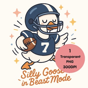 Ganso tonto en modo bestia PNG Clipart – Divertido ganso de fútbol con casco y camiseta – Diseño de descarga digital transparente de 300 DPI