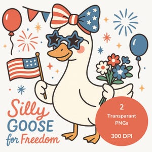 Funny Patriotic Goose Clipart: 4th of July PNG Bundle (Digital Download, 300 DPI)
