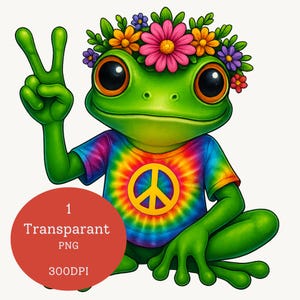 Hippie Frog PNG Clipart: Boho Peace Sign, Tie Dye (Digital Download