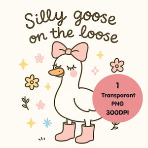 Silly Goose on the Loose PNG Clipart – Cute Girl Goose with Bow and Boots Digital Download – 300DPI Transparent Background Design