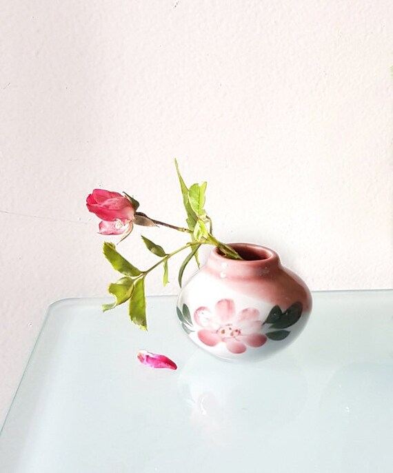 Mini Vase Rond Ceramique Peinte Motif Fleur Rose Petit Cadeau Etsy