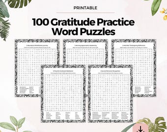 100 Gratitude Word Search Puzzles, Self Care Practice (Printable, Instant Download)