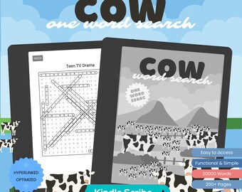 Woordzoekpuzzels voor één koe voor de Kindle Scribe-tablet, puzzels, klikbare sjabloon, digitale download