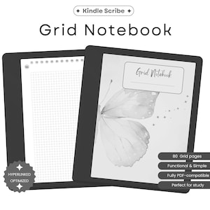 Kindle Scribe Grid Notebook | Kindle Scribe Template with Hyperlinks PDF, Contents page, 80 pages for notes | Instant Download