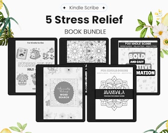 5 Stress Relief Bundle for Kindle Scribe | Positive Affirmation, Mandala, Anxiety Relief, Floral Mandala Tracing, Bold & Easy Tracing Book