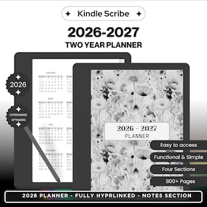 Kindle Scribe planner 2025-2028 Tweejarige maandelijkse planner, weekplanner, dagelijkse planner, klikbare sjabloon, digitale download