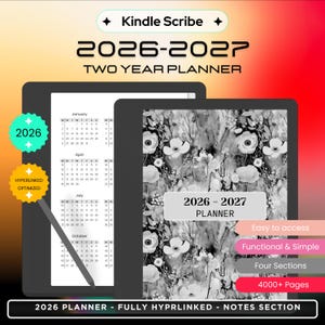 2026-2027 Two Year Kindle Scribe Planner, Monthly Planner, Weekly Planner, Daily Planner, Clickable Template, Digital Download